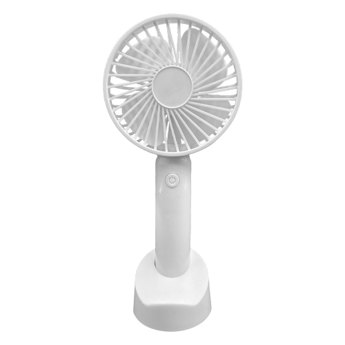 O-078, Ventilador portátil con luz, base y mango de plástico, con botón de encendido y apagado, con 3 velocidades. (Batería recargable incluida).